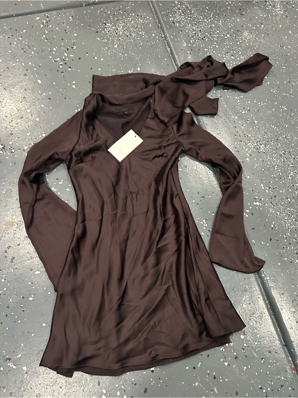 Zara Chocolate Brown Satin Mini Dress